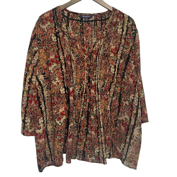 Roaman’s Floral Pleated Top Womens 26W Split Neck 3/4 Sleeve Lightweight Blouse - Picture 1 of 7